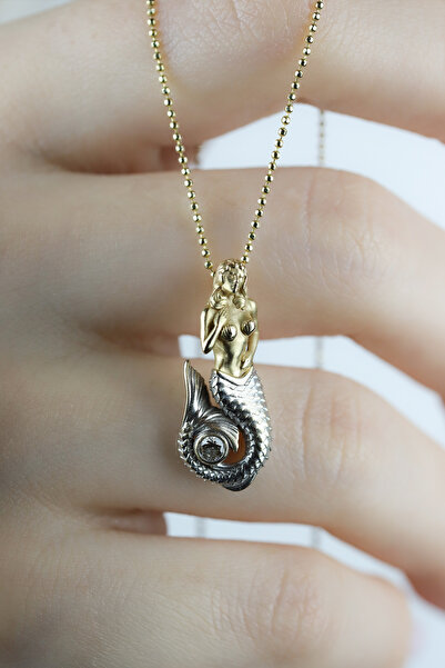 Coy Diamond Deniz Kızı Kolye, Deniz Kolye, Pırlantalı Kolye, 14 Ayar Altın Ko...