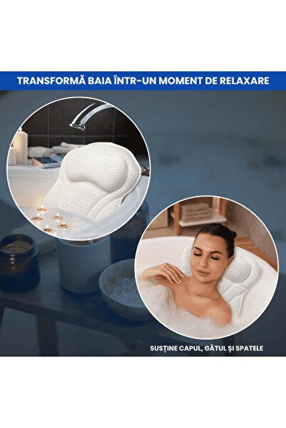 OferteTop Relaxing Bathtub Pillow with Head and Back Support, Stable Fixation with Suction Cups
