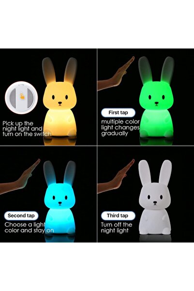 YHRY Night Light for Kids Cute Bunny - USB Rechargeable Silicone, 7 Colors, 3-Hour Timer, BPA Free