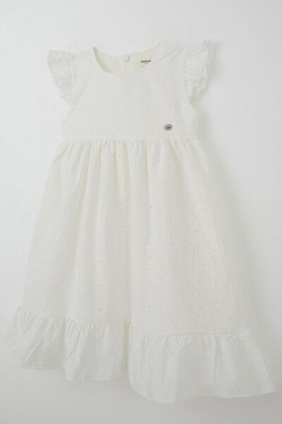 Breeze Rochie pentru fetiță cu broderie florală și detaliu de armă, 4-9 ani, ecru