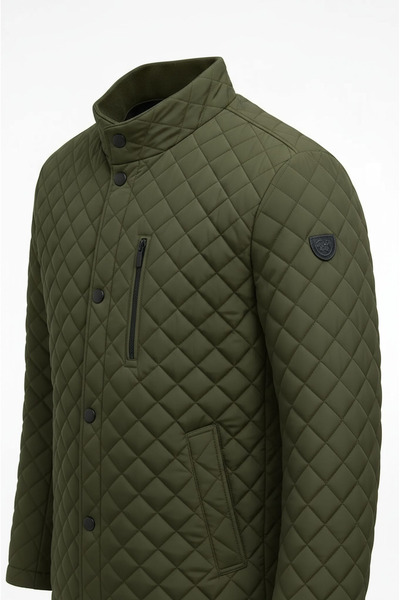 CIVILTIPOLO Men's Quilted Regular Fit Inner Fur Pocket Zippered Water Repellent Basic Casual Style Coat