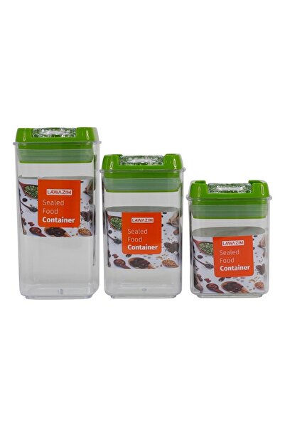 Lawazim Food Container 3pcs Square Green BPA Free Plastic Storage