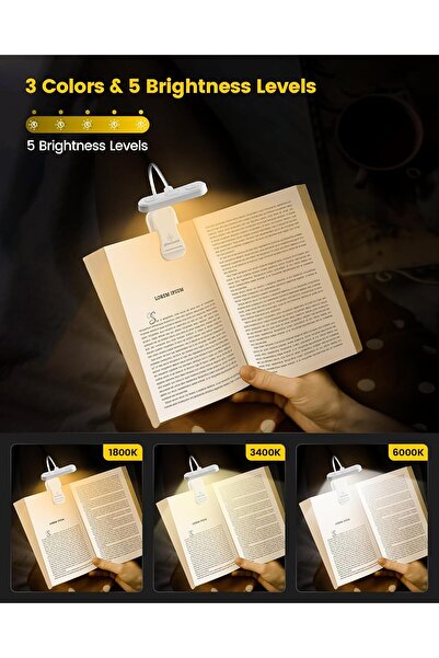 Glocusent Horizontal ET-Head Rechargeable Clip-on Book Light, CRI 95, 3 Colors & 5 Brightness