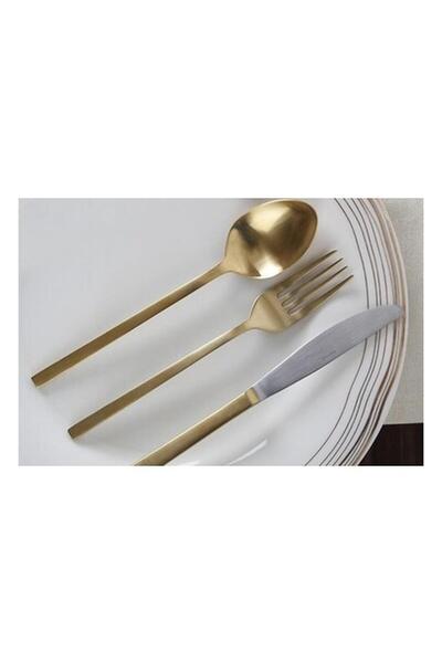 Porland Lungo Mat Altın Çatal Kaşık Bıçak Takımı 84 Parça 12 Kişilik