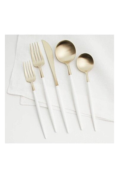 Crate & Barrel White 20 Parçalı Çatal Bıçak Takımı - Şık Beyaz ve Altın Tasarım