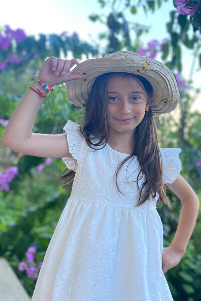 Breeze Rochie pentru fetiță cu broderie florală și detaliu de armă, 4-9 ani, ecru