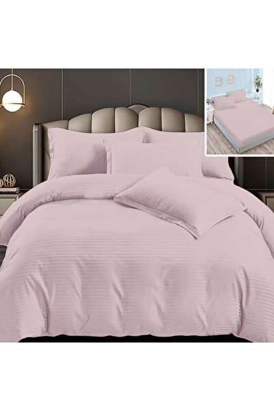 NufJoy Double bed linen set made of damask cotton, 6 pieces, fitted sheet 160/180x200, Powder