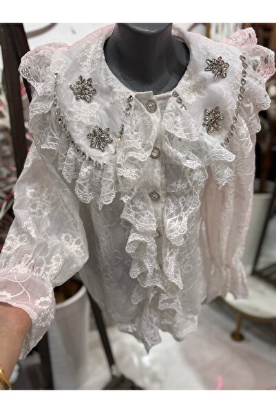 ŞEHRAZAT BUTİK Stylish Design Shirt with Collar Stone Detail