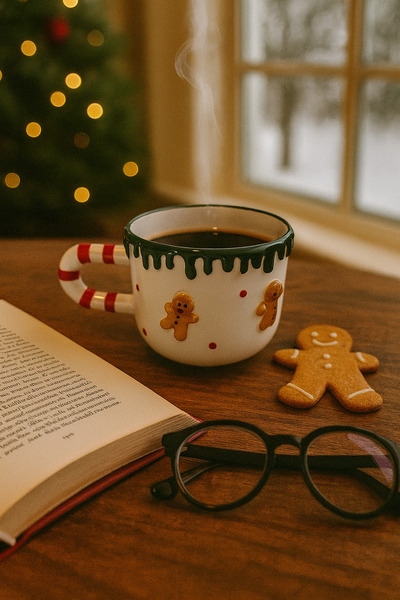 uğurlu dükkan كوب مقبض مع شكل رجل كوكيز متدفق باللونين الأحمر والأبيض