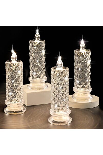 SUPPLIER Pretocter 4-piece flameless LED crystal pillar candles, realistic multi-color decorative night light