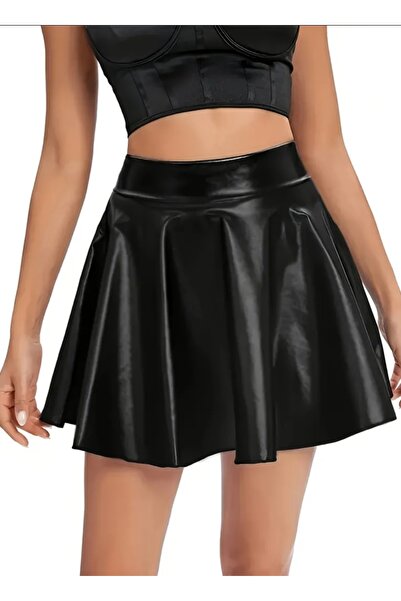CARABO MODA Fusta mini evazată din piele artificială de mărime mare