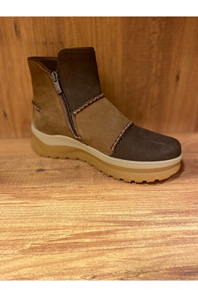 Mammamia D25KB-4090 Kahve Fındık Nubuk Hakiki Deri Fermuarlı Bot