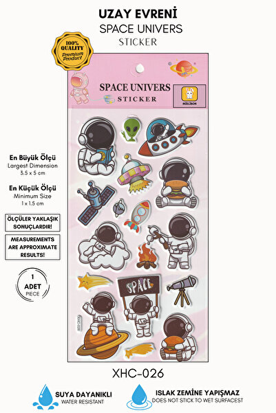Mielibon Uzayda Günlük Yaşam Temalı Sevimli Astronot Sticker Seti