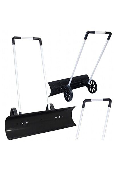 Optim Solution Snow Plow with Wheels - 95 cm Adjustable Blade & Handle, Steel/ABS/Polypropylene, Black