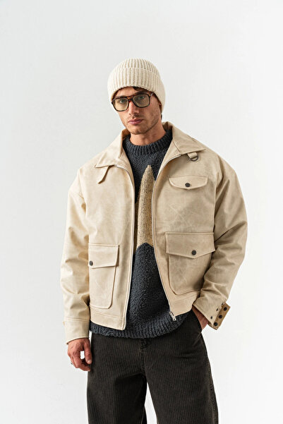 go gang own Δερμάτινο παλτό με φερμουάρ και λεπτομέρεια τσέπης Flarepoint