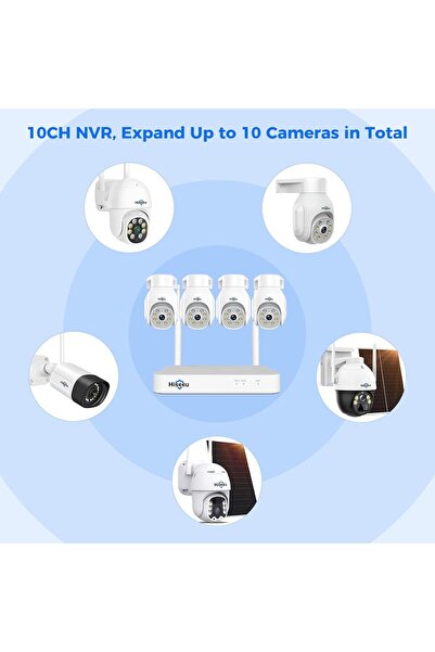 Generic Hiseeu 5MP Wireless PTZ Security Camera System with 1TB NVR (10CH, IP66, 4K, 2-Way Audio)