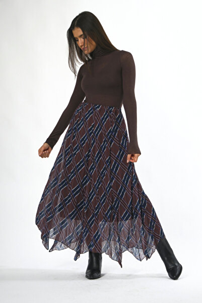 ABBRA Fusta în carouri cu talie elastică căptușită pentru femei