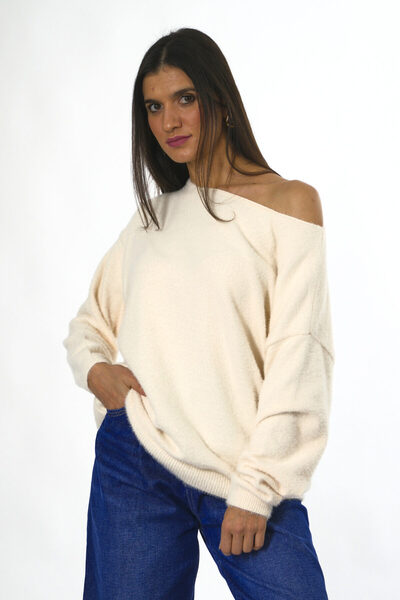 ABBRA Women's One Shoulder Open Beard Sweater