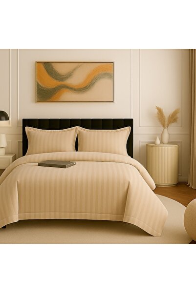 NufJoy Damask Policotton Double Bed Linen Set 4 pcs XXL, Beige