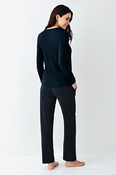 Pierre Cardin Women's Navy Blue Pajama Set, V-Neck, Plus Size, 50% Cotton 50% Modal