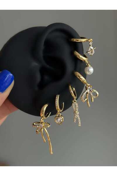 h&b design jewel Çelil Gold Kurdela Detay 6 Lı Küpe Seti