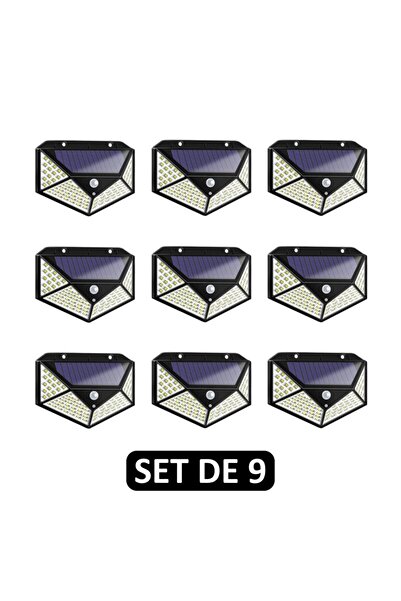 hoffmans Pack of 9 x 100 LED Solar Lights Outdoor - with Solar Panel, Motion Sensor, Economical, IP65