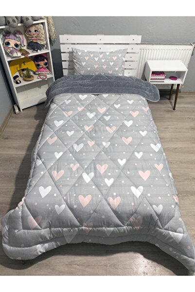 yok yok evim eve dair her şey Welsoft Fluffy Double-Sided Hearts Patterned Single Quilt Sleeping Set
