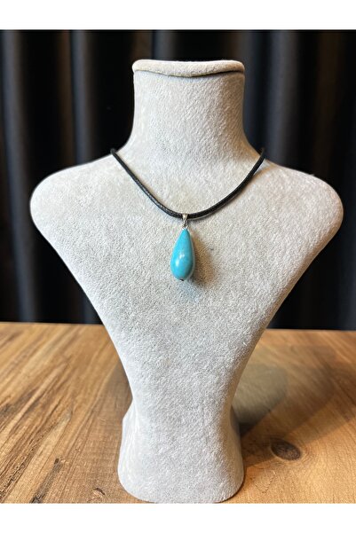 Mos Tespih قلادة من الجلد الطبيعي باللون الفيروزي مع خيط