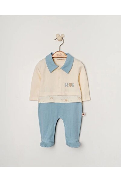 MİNİBORN Baby Boy Set with Cotton Jacket and Bear Embroidery