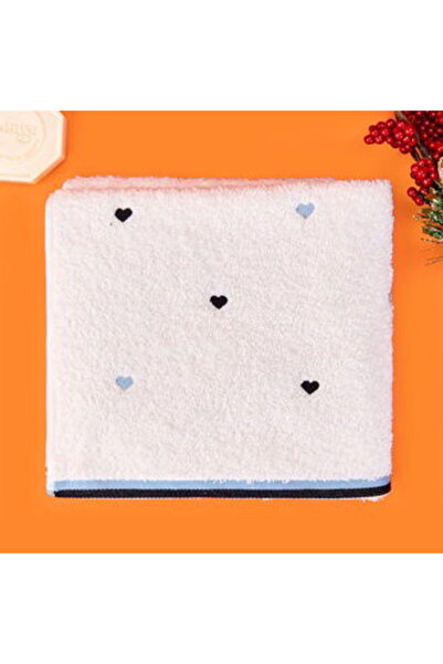 ASPARTAM Soft Heart Embroidered Face Towel - Ecru / Black - 50X90 cm