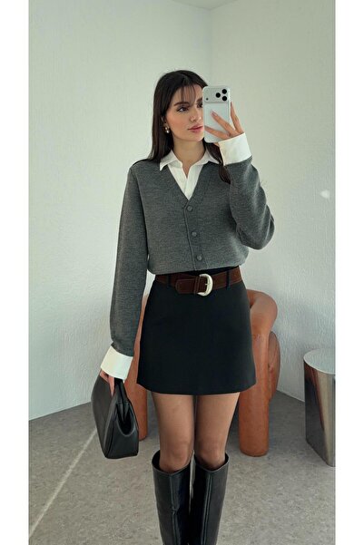 HAZELANNA Gray Shirt Cardigan