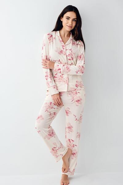 Pierre Cardin Γυναικείο σετ πιτζάμες Floral Uzunkol ελαφρύ , Σετ πιτζάμες με ...