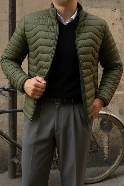 comstar Men's Casual Zippered Winter Khaki Puffer Jacket