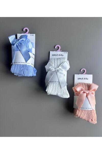 UMA Kids Baby Girl & Child Pantyhose Set of 3 with Bow, Cotton, Antiallergic