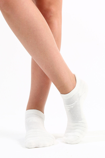 The huez 3-Piece Winter Towel Women's Socks, Breathable Soft Cotton Booties Socks (Cream)