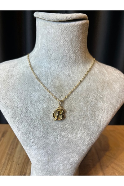 Mos Tespih B Harfi Lak Kaplama Gold Kararmaz Zincir Kolye