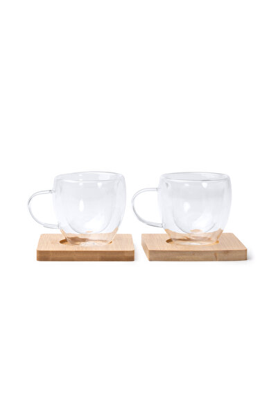 ROLY Coffee set with 2 glass cups and individual bamboo cup holder