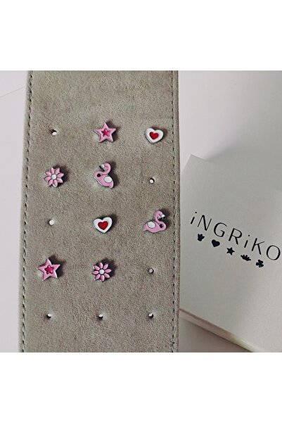 iNGRiKO Girls' earrings made of 925 rhodium-plated silver with flamingo