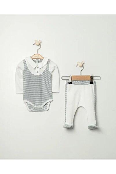 MİNİBORN Cotton Plaid Detailed Long Sleeve 2-Piece Baby Boy Set