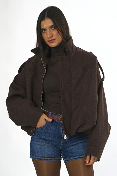 ABBRA Women's Pleated Lined Cashmere Bomber Jacket