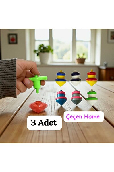 ÇEÇEN HOME 3 Adet Plastik Topaç Otomatik Basmalı Topaç Fırıldak Nostalji Oyuncak