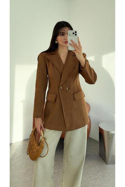 HAZELANNA سترة من جلد الغزال بلون القهوة الحليبية الفاخرة