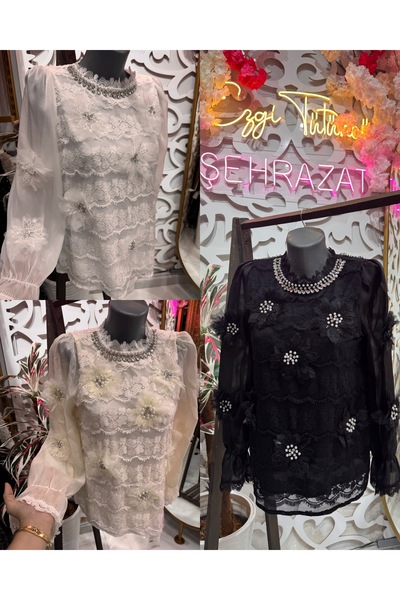 ŞEHRAZAT BUTİK Floral Detailed Stone Design Shirt