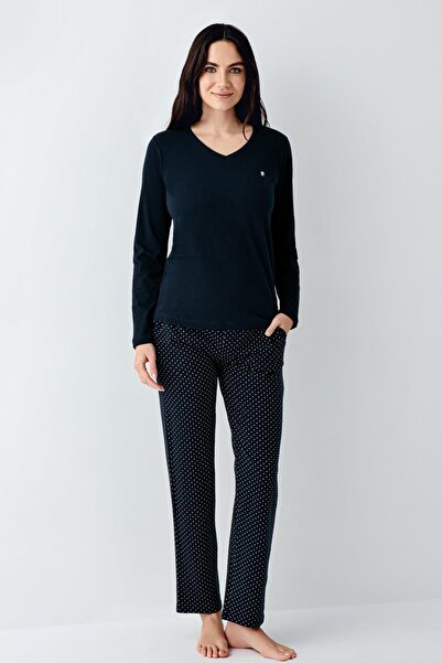 Pierre Cardin Women's Navy Blue Pajama Set, V-Neck, Plus Size, 50% Cotton 50% Modal