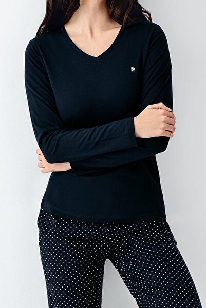 Pierre Cardin Women's Navy Blue Pajama Set, V-Neck, Plus Size, 50% Cotton 50% Modal