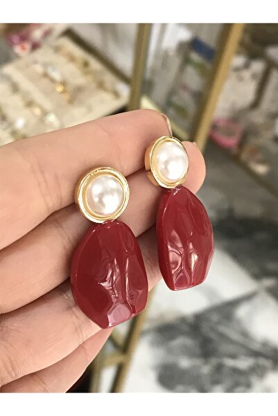 the ASEL İNCİ Pearl Detailed Design Red Earrings