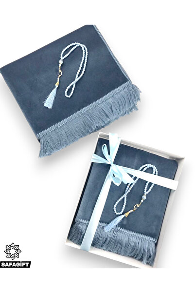 Safa Gift Lüks Çeyizlik Hediyelik Seccade Tesbih Seti, Kadife Dokulu, Yumuşak...