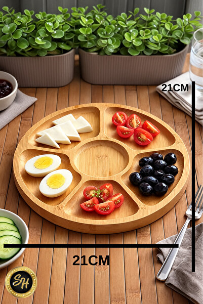 Snow Homs 7 Compartment Daisy Pattern Original Bamboo Divided Presentation Plate Breakfast Plate, Snack Plate, Presentation Plate Bamboo 21X21
