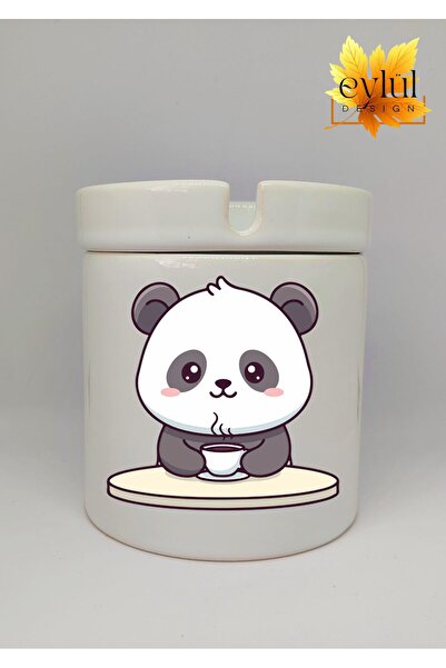 Eylül Design منفضة سجائر سيراميكية بتصميم خاص من Cute Panda مطبوع مطبوع بدون ...