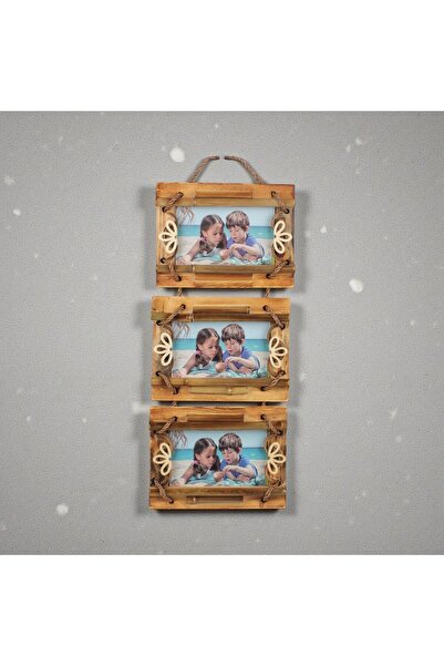 e-life shop El Yapımı Doğal Ahşap 3’lü Bambu Bamboo Fotoğraf Çerçevesi Dekora...
